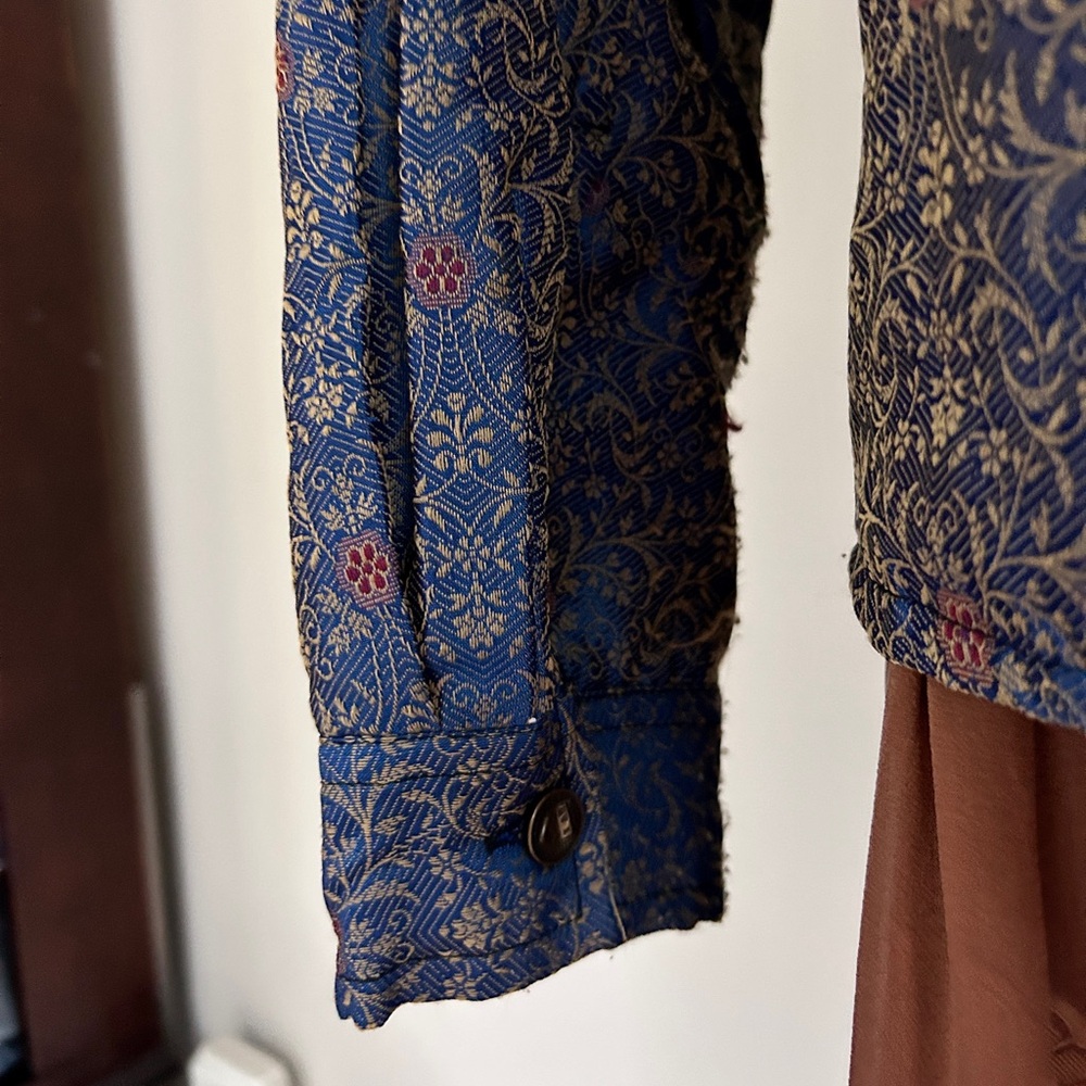 VINTAGE Y2K Boho Brocade Patchwork Silk Tapestry Jacket Whimsigoth Art Wear Sz L - Picture 9 of 15